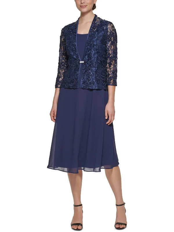 Breezy Outfits Petites Womens Lace 2PC Midi Dress