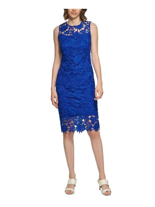 Comfortable Fitwear Petites Womens Lace Overlay Above Knee Sheath Dress