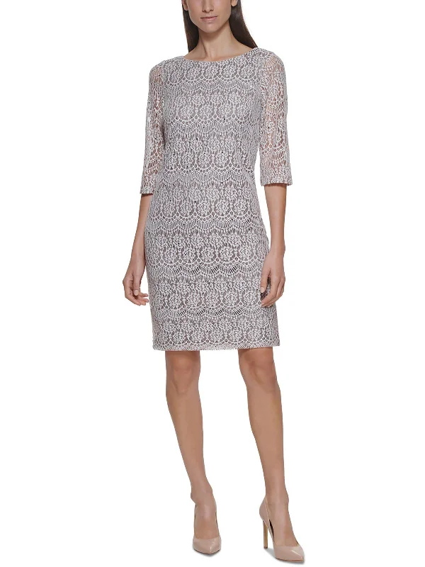 Easy Chic Wear Petites Womens Lace Sequined Cocktail and Party Dress