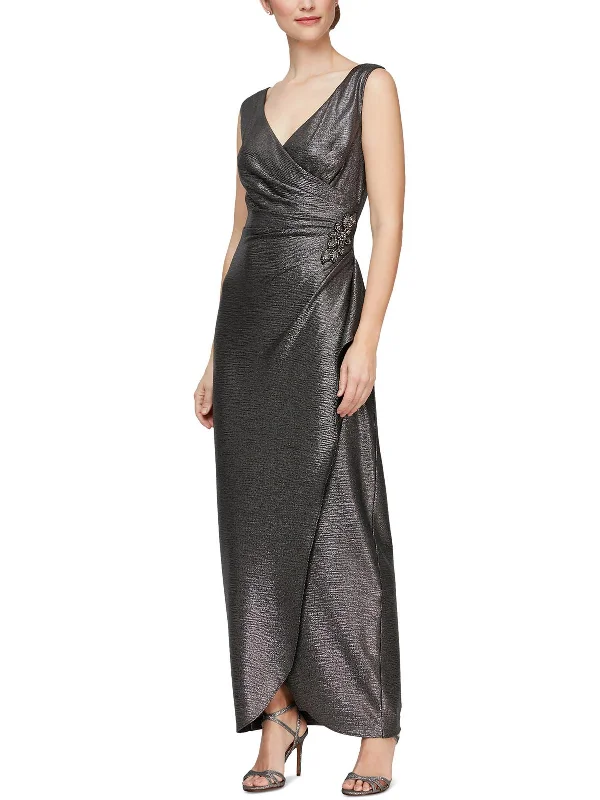 Relaxed Fashion Petites Womens Metallic Long Evening Dress
