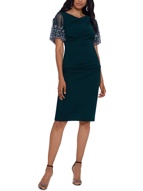 Cozy Fashions Petites Womens Rhinestone Mini Sheath Dress