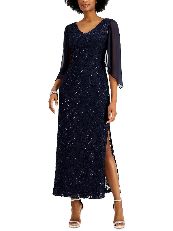 Cozy Fashion Petites Womens Sequin Lace Evening Dress