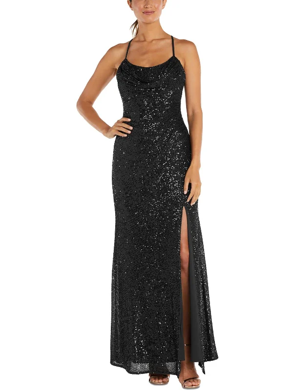 Urban Chic Petites Womens Sequined Long Evening Dress