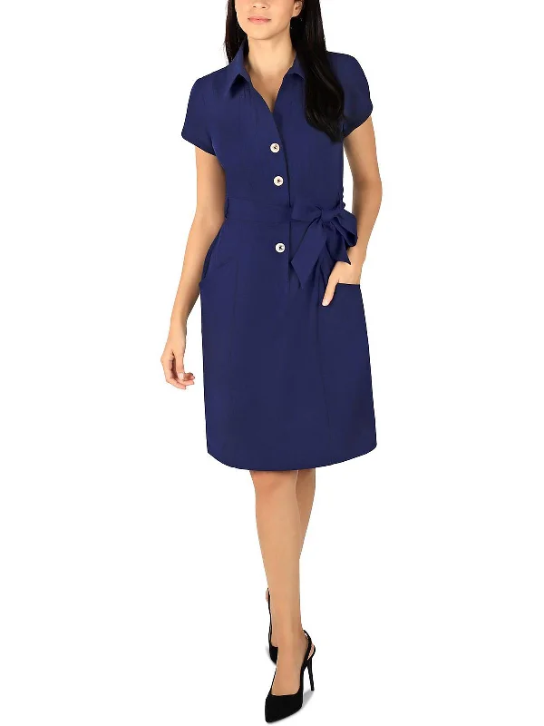 Cozy Footwear Petites Womens Tie Waist Button Down Shirtdress