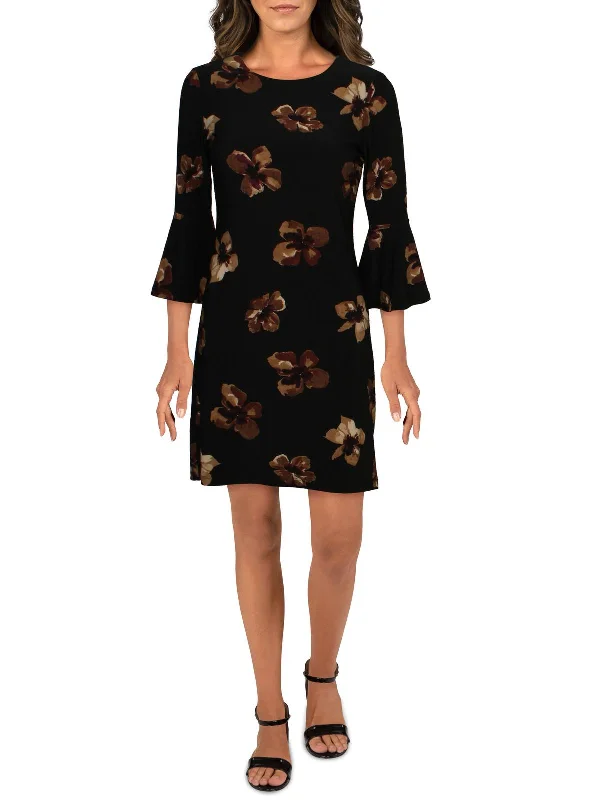Soft Knitwear Plus Womens Floral Mini Evening Dress