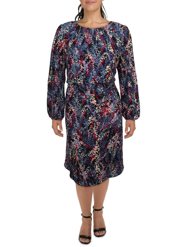 Comfy Chic Wear Plus Womens Floral Print Blouson Wear to Work Dress