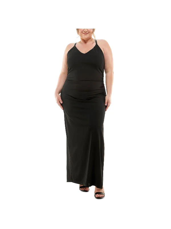 Soft Tops Plus Womens Ruched Maxi Evening Dress