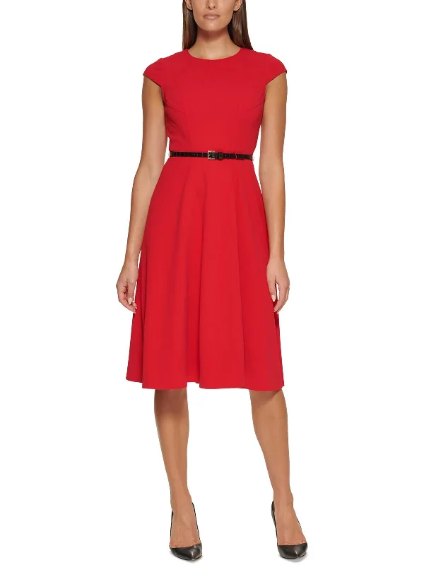 Simple Looks Womens Cap Sleeves Midi Wear to Work Dress