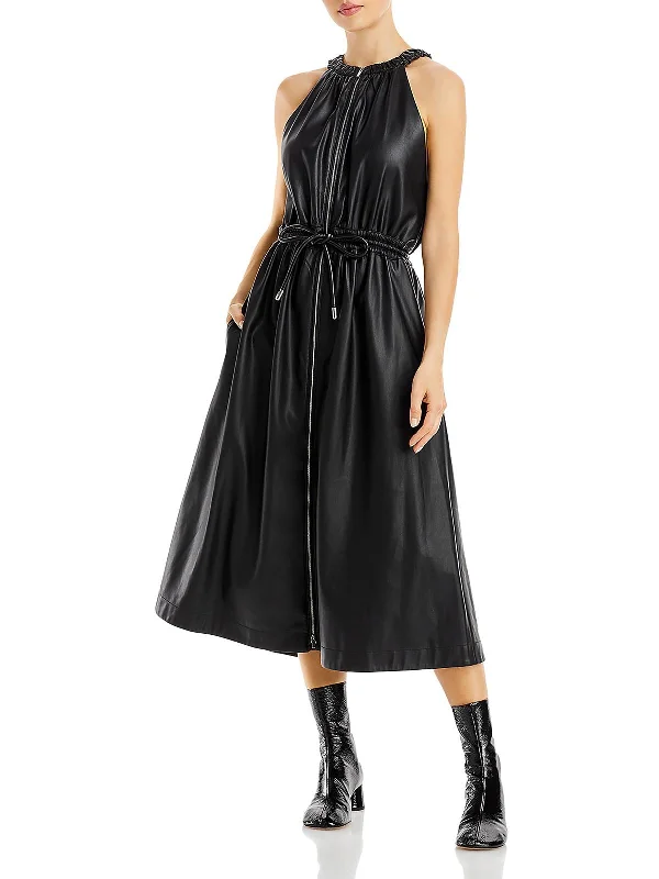 Relaxed Looks Womens Faux Leather Mid Calf Halter Dress