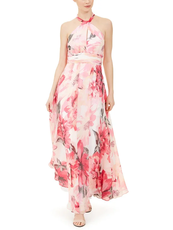 Light Fit Womens Floral Print Long Halter Dress