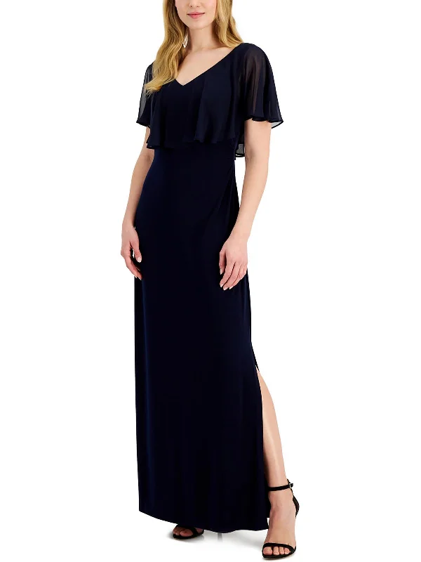 Timeless Outfits Womens Flutter Sleeve Long Evening Dress