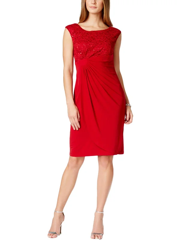 Versatile Outfits Womens Lace Overlay Ruched Cocktail Dress