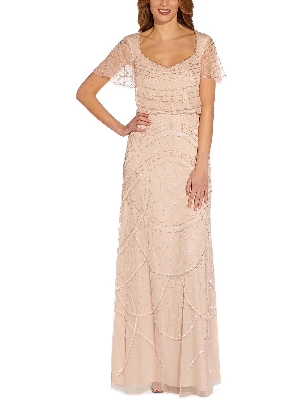 Relaxed Chic Womens Mesh Embellished Evening Dress