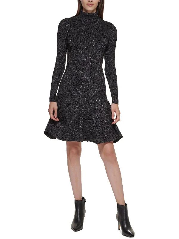 Everyday Style Womens Metallic Knee Length Sweaterdress