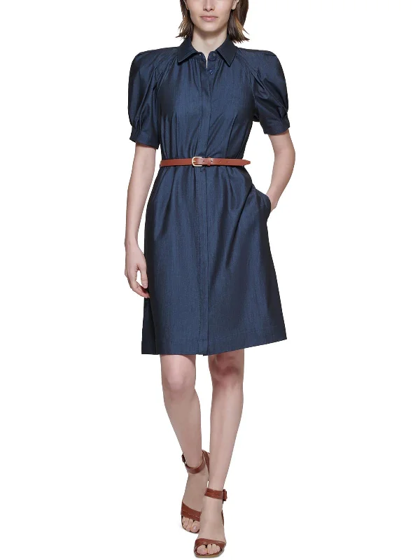 Simple Comfort Womens Puff Sleeves Button Shirtdress