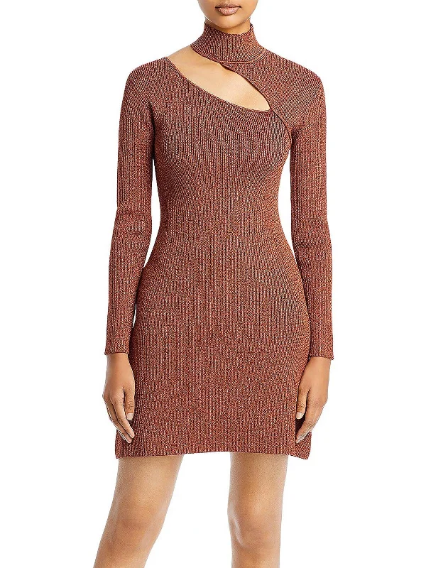 Classic Comfort Womens Ribbed Mockneck Mini Bodycon Dress