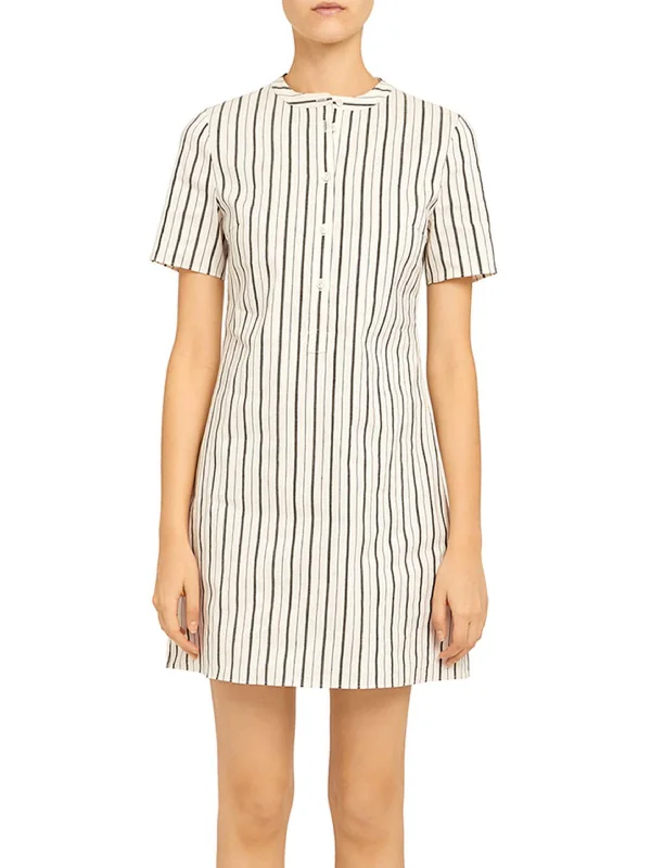 Breathable Style Womens Striped Knee Length Shirtdress