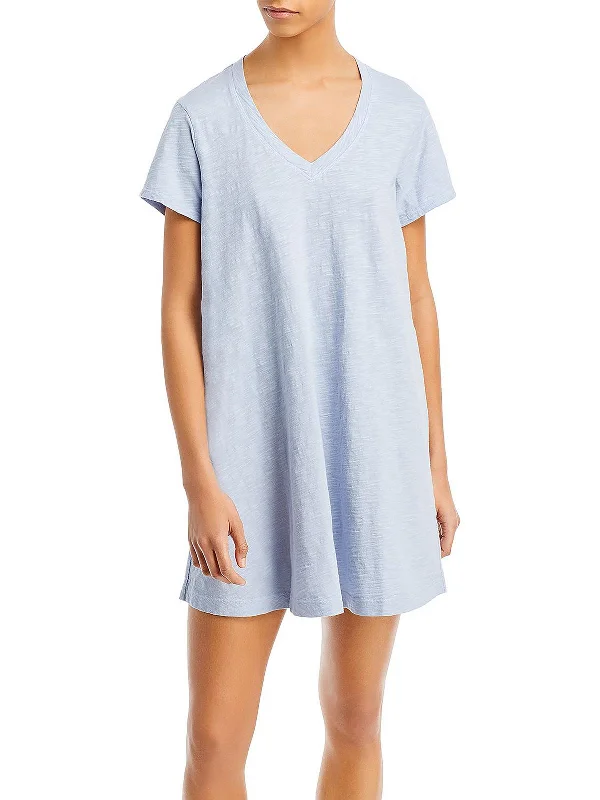 Soft Casuals Womens V-Neck Short Sleeves T-Shirt Dress