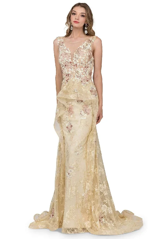 Simple Looks Cecilia Couture - 1402 Floral Lace Embroidered Gown with Overskirt