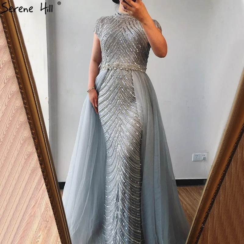 Light Dressing Dubai O-Neck Cap Sleeve Beading Evening Dresses 2024 Nude Sexy Mermaid Formal Dress Serene Hill Plus Size LA60777