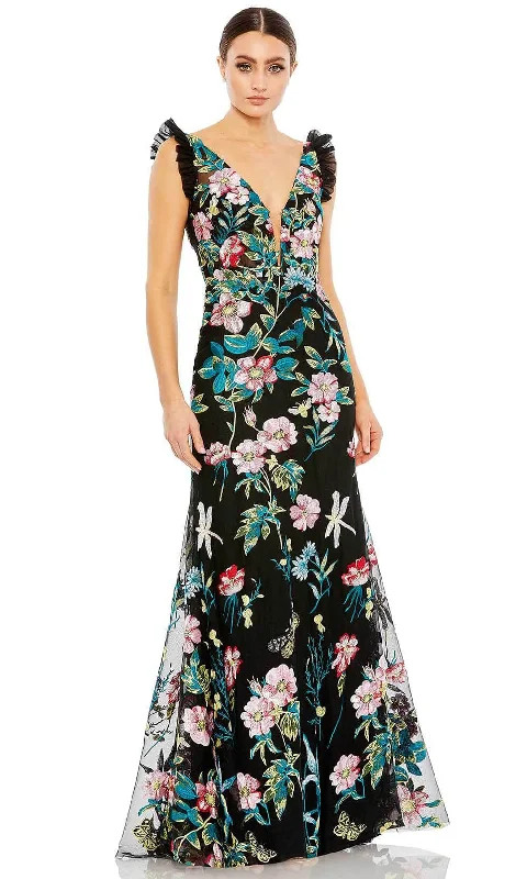 Comfortable Fashion Looks Mac Duggal 68273 - Floral Net Sleeves Long Dress