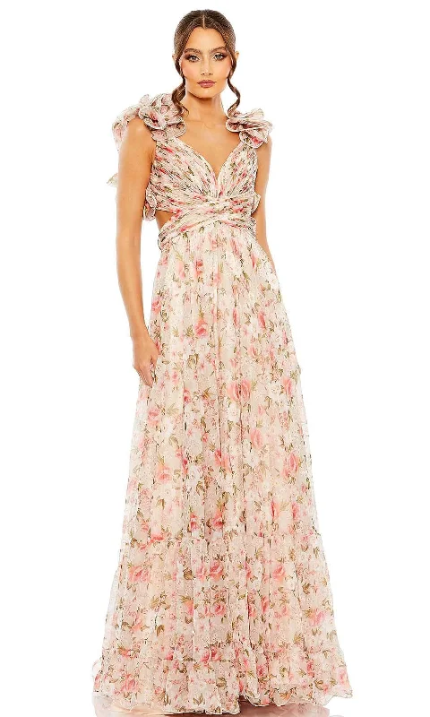 Warm Wear Mac Duggal 68519 - Floral Ruffle Tiered Prom Dress