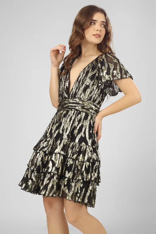 Casual Comfort Madison Black Metallic Printed Mini Dress