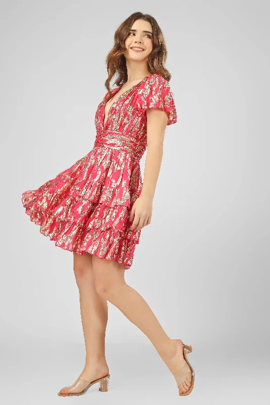 Comfy Dress Madison Bright Pink Metallic Printed Mini Dress