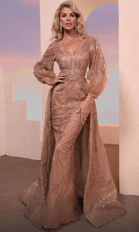 Comfy Dress MNM Couture M0099 - Embroidered Overskirt Evening Dress
