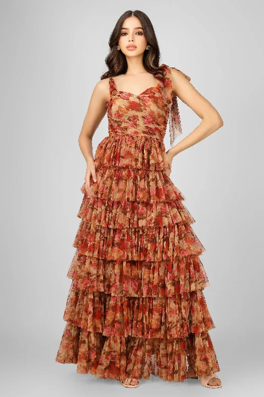 Cozy Lifestyle Ophelia Floral Printed Maxi Dress with Tie Detail