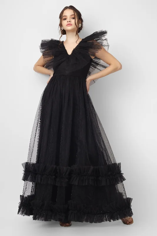 Easy Wear Chic Reina Black Tulle Maxi Dress