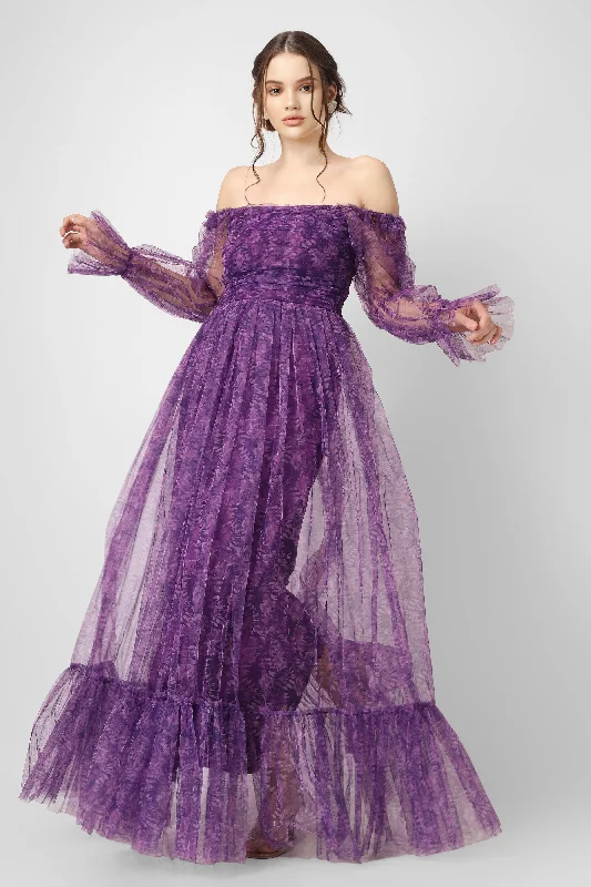 Cozy Chic Trends Ruth Purple Printed Tulle Dress