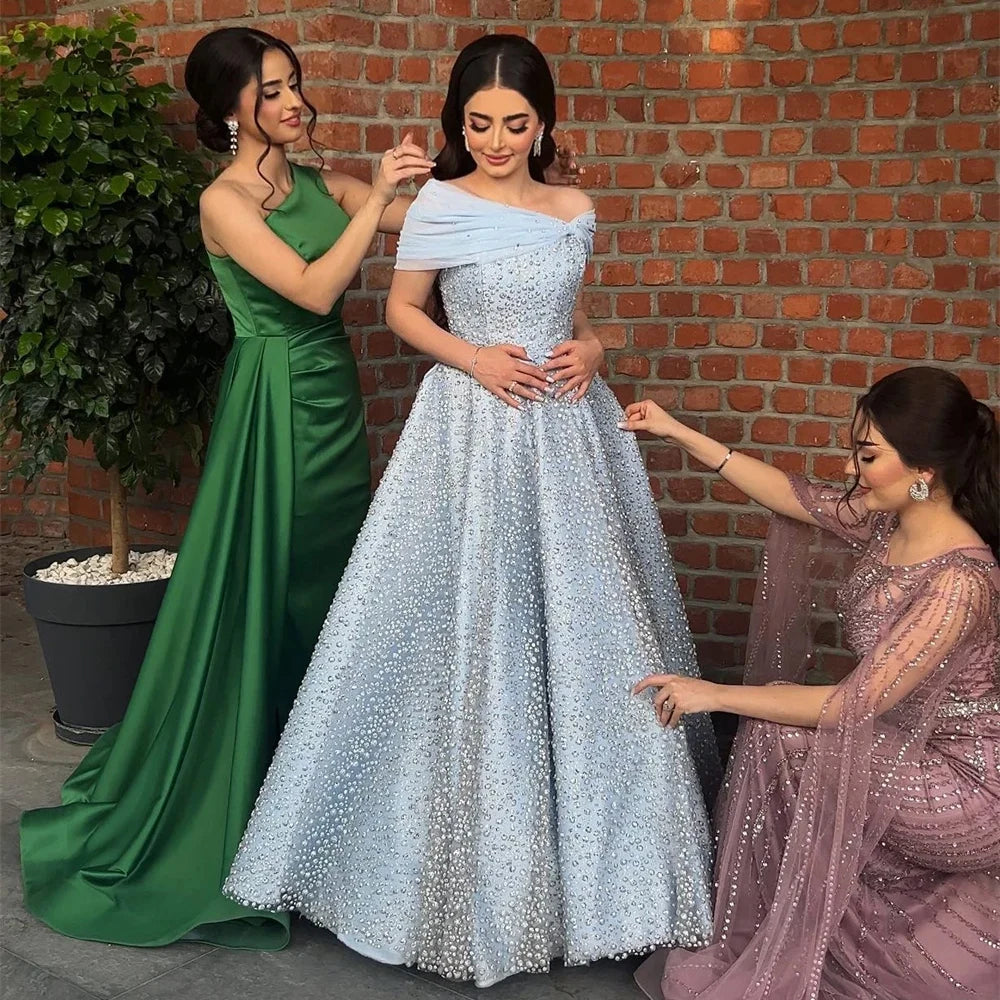 Breezy Outfits Serene Hill Arabic Blue Elegant A Line Floor Length Luxury Evening Dresses Gowns Beaded For Women Wedding Party 2024 LA72208
