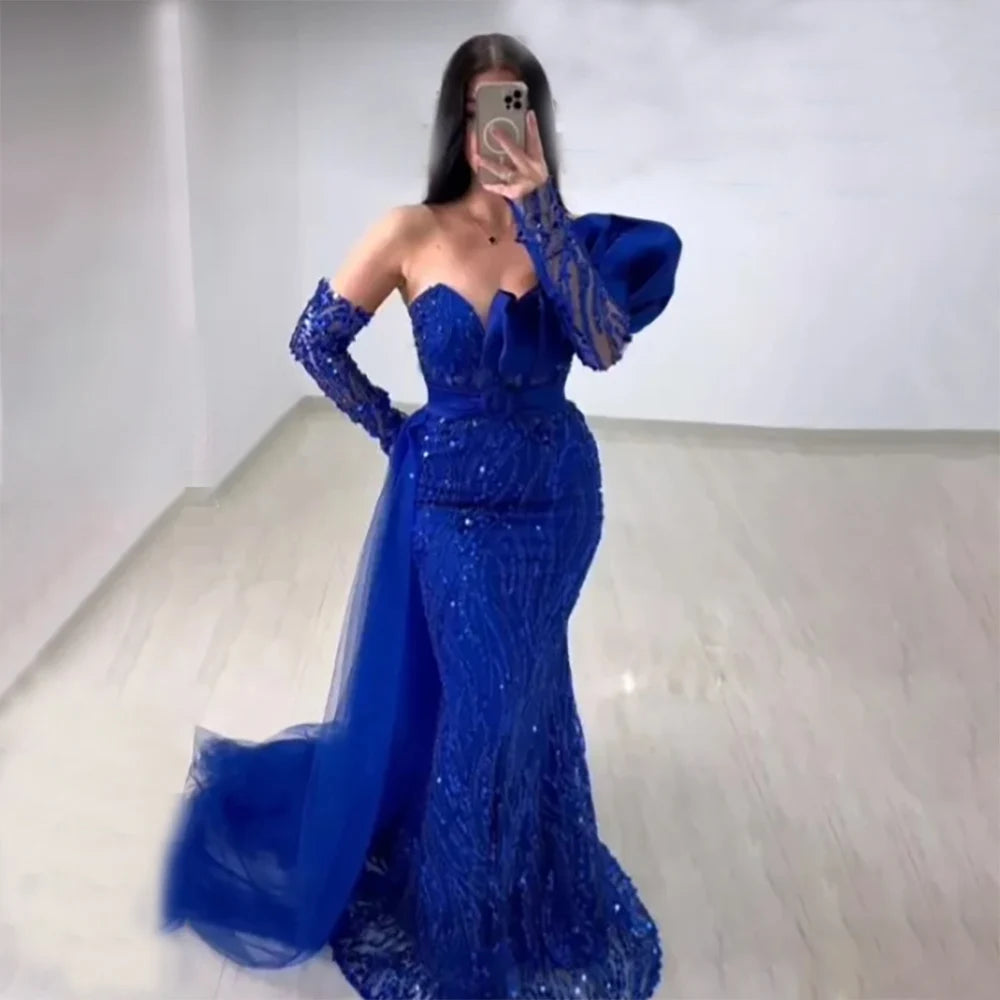 Cozy Chic Wear Serene Hill Arabic Royal Blue Mermaid Beaded Luxury Dubai Evening Dresses Gowns 2024 Elegant For Women Wedding Party LA72222