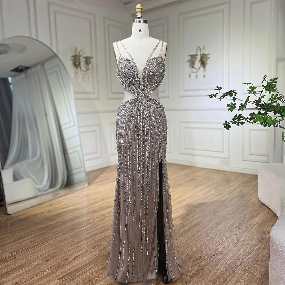 Comfortable Chic Serene Hill Blue Cut Out Spaghetti Straps Elegant Mermaid Evening Dresses Gowns Luxury Beaded For Woman Party 2024 LA72305