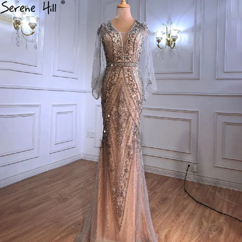 Weekend Comfort Serene Hill Luxury Nude Silver Evening Dresses Gowns 2024 Sexy Mermaid Beading Elegant For Women Party LA70905