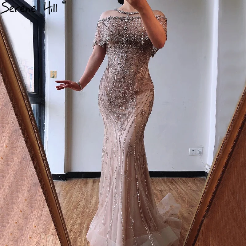 Comfortable Jeans SERENE HILL Nude Mermaid Luxury Evening Dresses For Woman 2024 Dubai Diamond Sequins Formal Dress LA70519