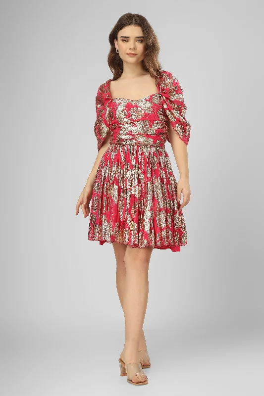 Soft Comfort Sydney Metallic Printed Mini Dress in Fuchsia