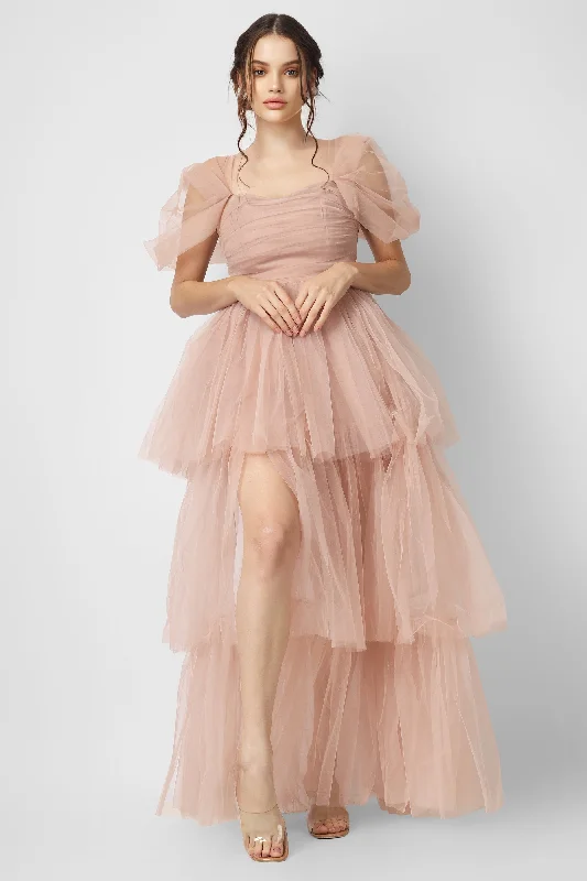Stylish Ease Sydney Pale Mauve Tulle Maxi Dress