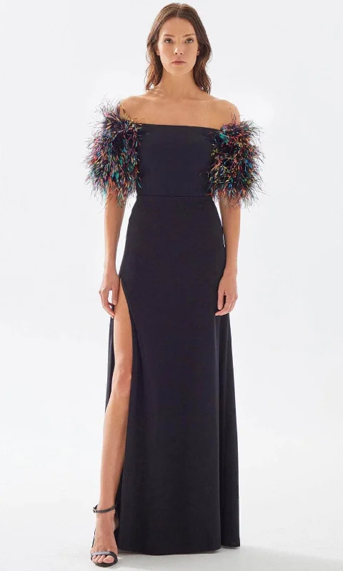 Easygoing Fashion Tarik Ediz 52033 - Feathered A-Line Prom Dress