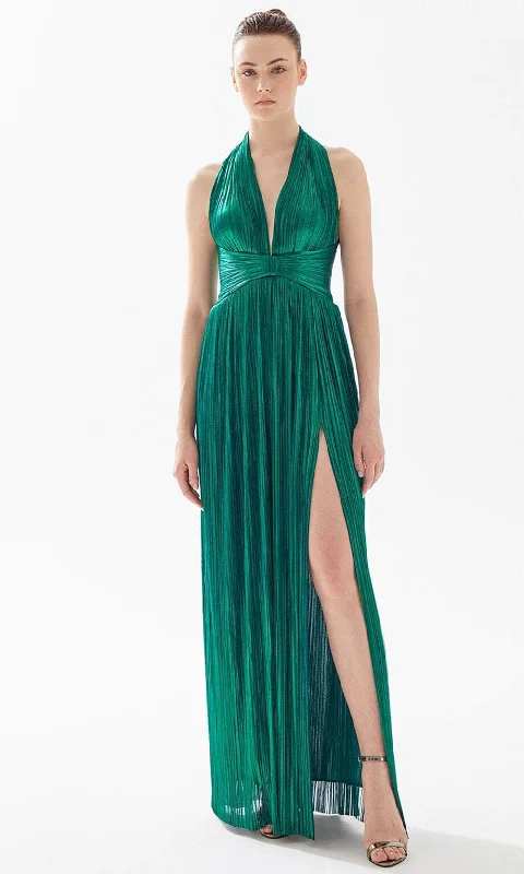 Chic Outfits Tarik Ediz 98209 - Halter V Neck A-line Ruched Dress