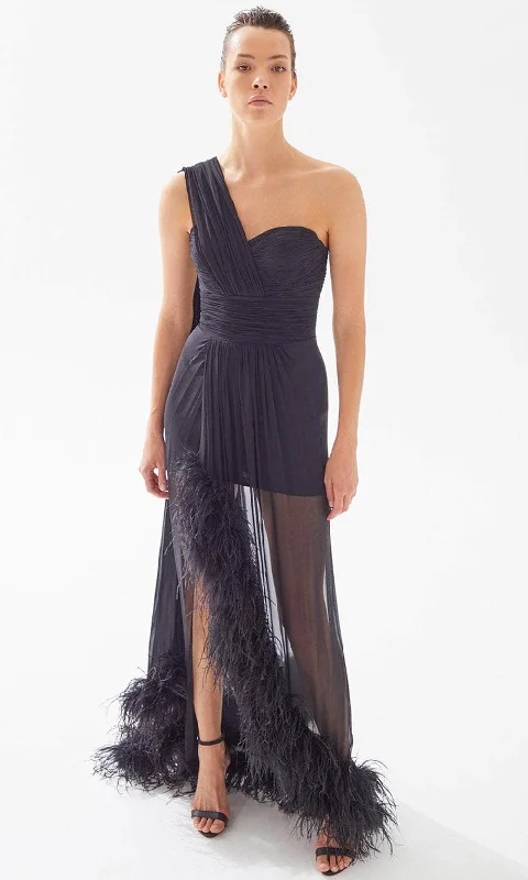 Trendy Dresses Tarik Ediz 98224 - Chiffon Sweetheart Feathered Dress