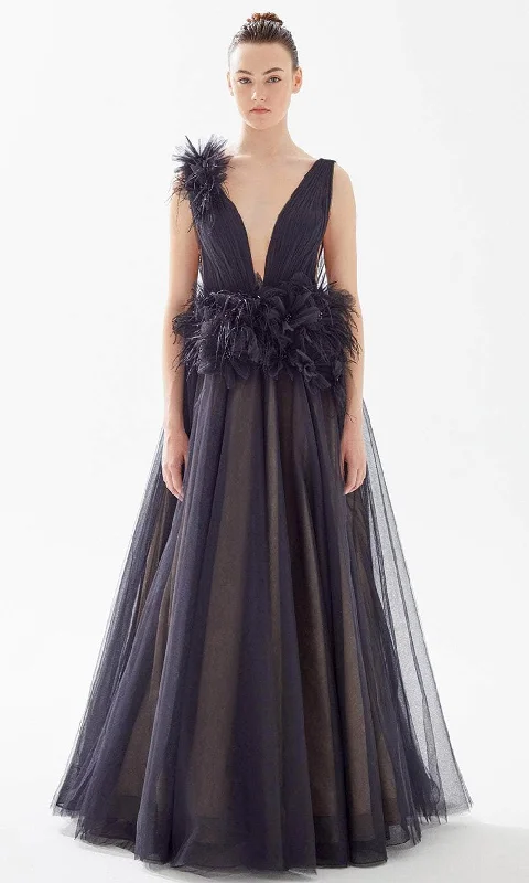 Soft Casuals Tarik Ediz 98240 - Plunging V-Neck Appliqued Evening Gown