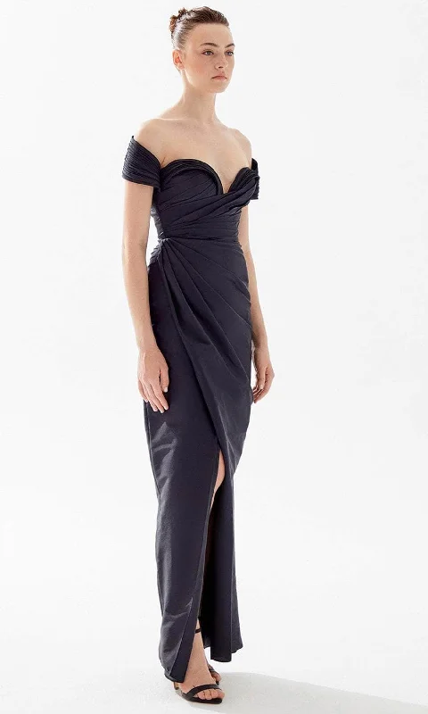 Comfortable Fashion Looks Tarik Ediz 98259 - Pleated Off-Shoulder Evening Dress
