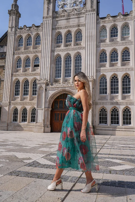 Relaxed Fit Wear Verity Tulle Midi Dress in Green Print