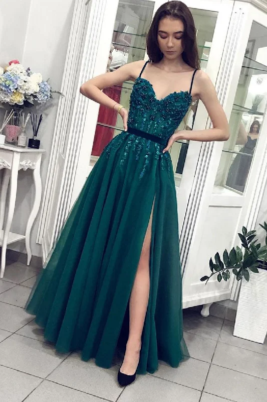 Relaxed Fit Wear Green sweetheart lace long prom dress, green evening dress