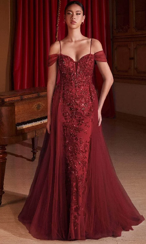 Relaxed Fit Wear Ladivine SF009 - Cold Shoulder Sequin Embellished Prom Gown
