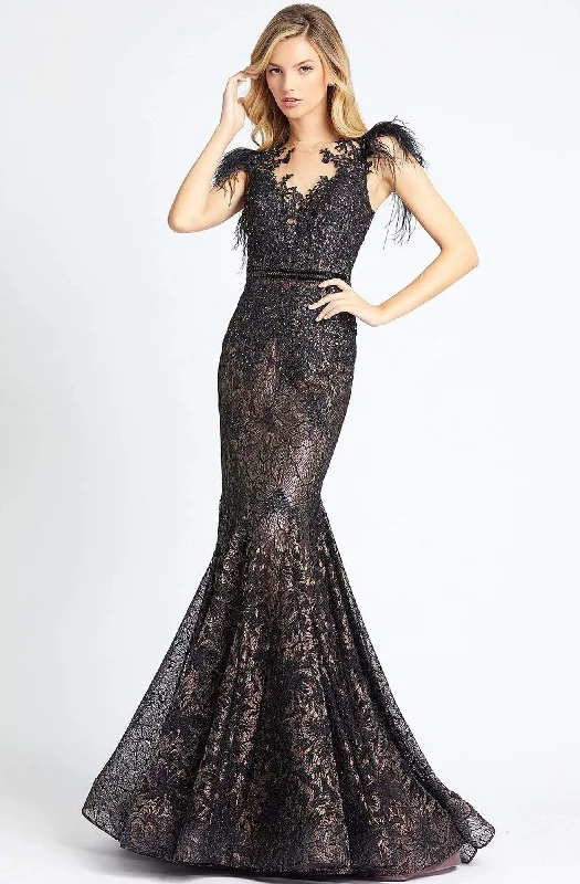 Comfortable Tops Mac Duggal Black White Red - 79230R Feathered Lace Mermaid Gown
