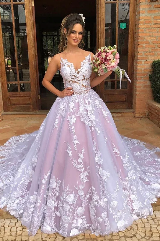 Cozy Footwear Pink tulle lace long prom gown, tulle lace evening dress