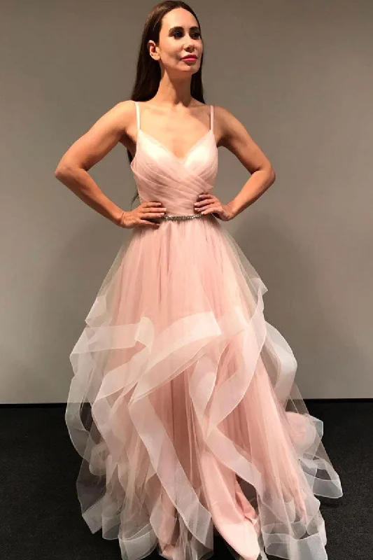 Trendy Dresses Pink tulle long prom dress, pink tulle formal dress